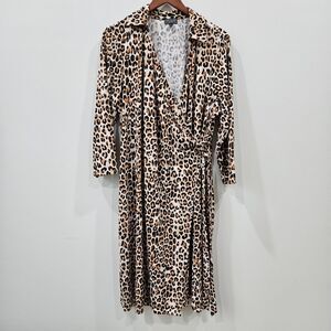 The Limited Womens Leopard Print Wrap Dress Plus Size 1X Brown Artsy Mob Wife